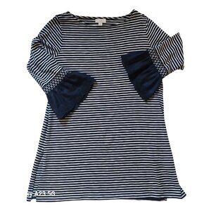 J.Jill Womens Striped Long Sleeve Top With Eyelet Bell Cuffs Size S Navy/White C